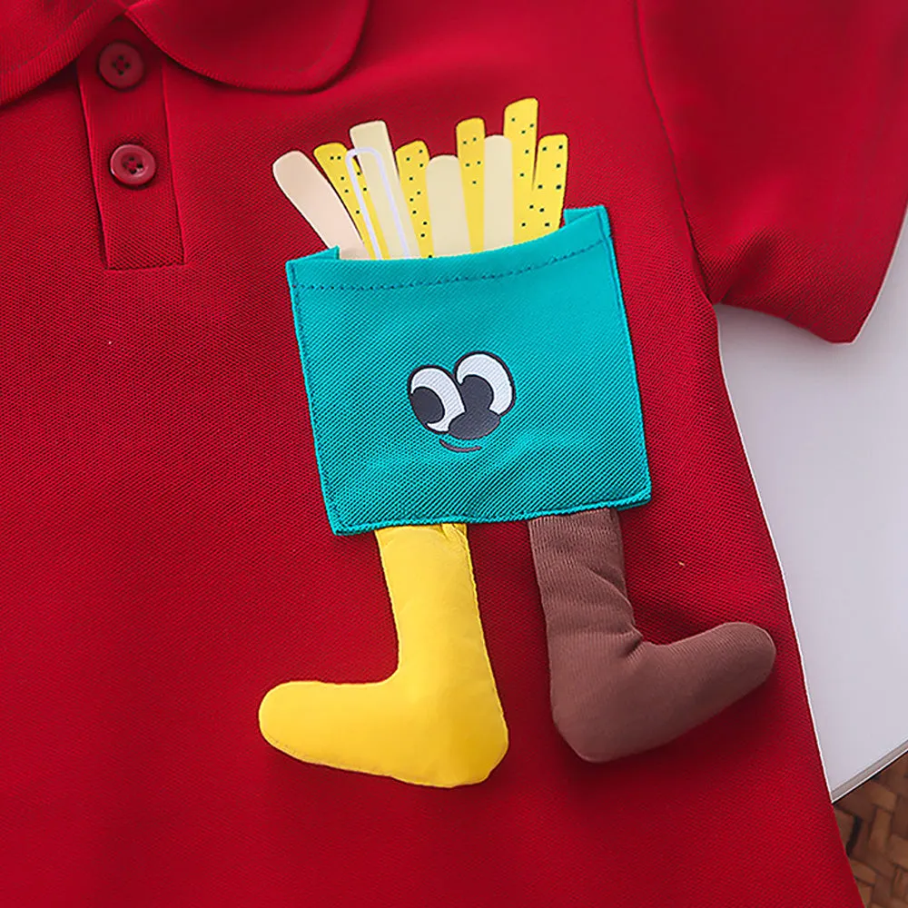 Red French Fries Themed 2 Pcs Shorts Set For Toddlers And Kids