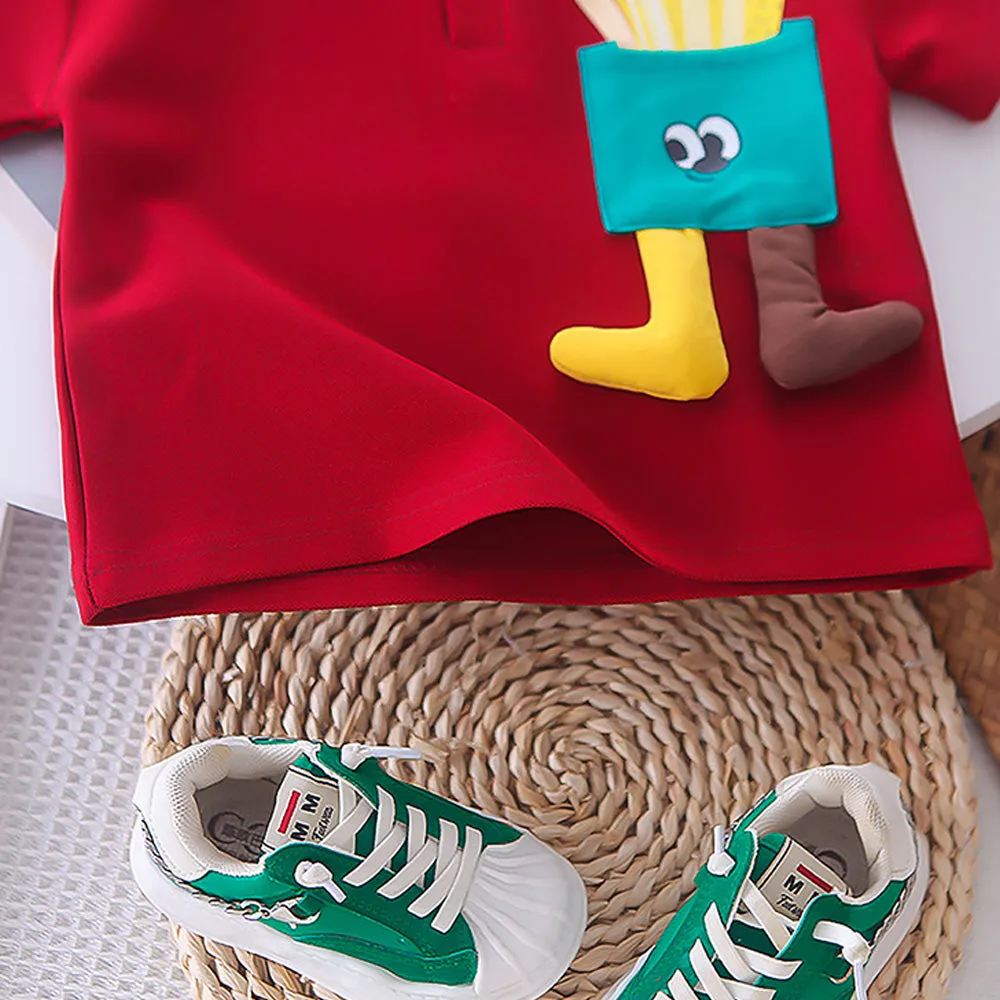 Red French Fries Themed 2 Pcs Shorts Set For Toddlers And Kids