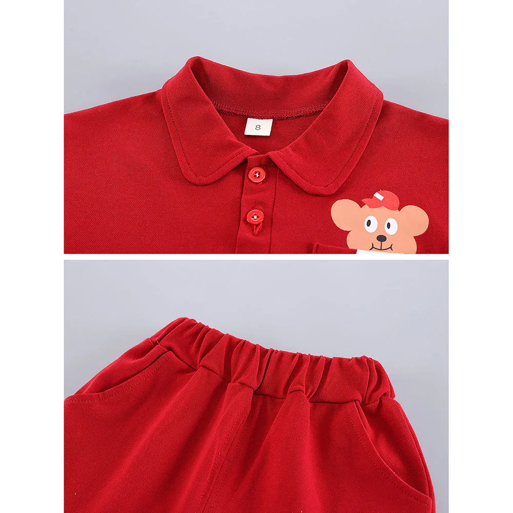Red Long Legs Teddy 2 Pcs Shorts Set For Toddlers And Kids
