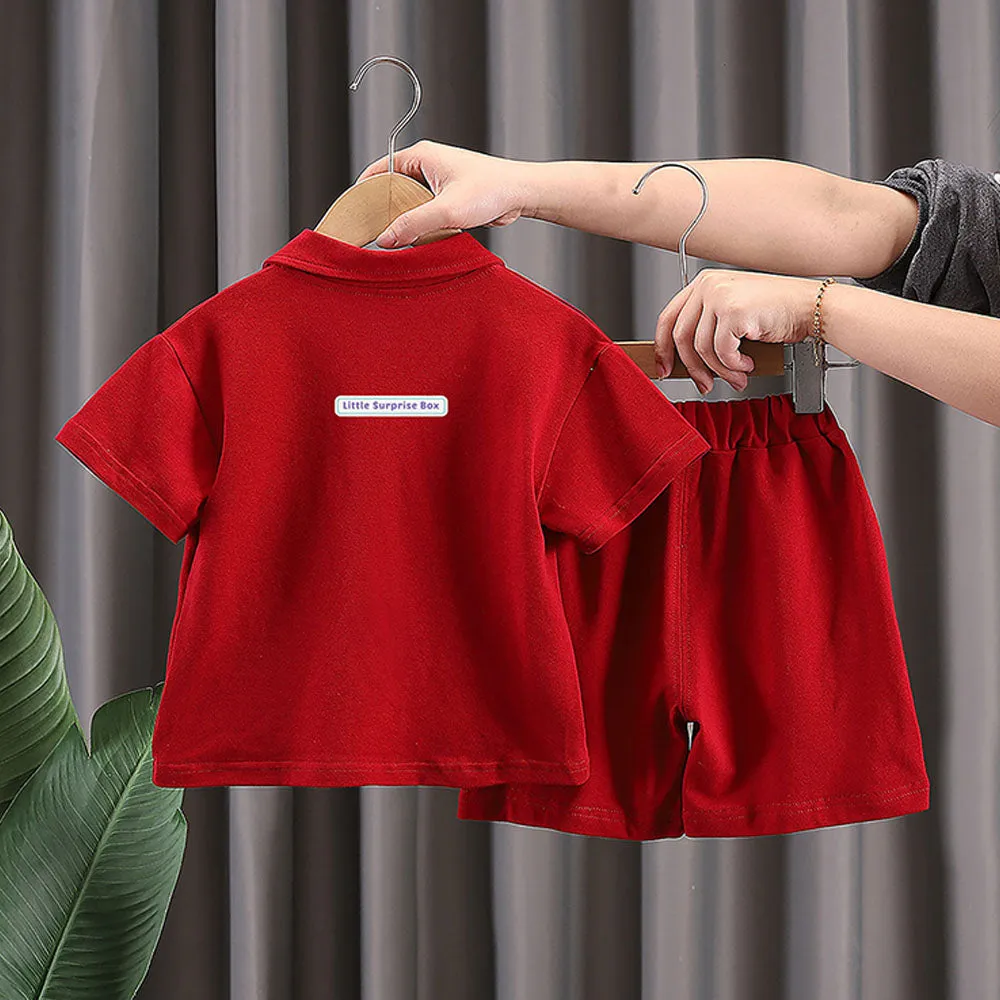 Red Long Legs Teddy 2 Pcs Shorts Set For Toddlers And Kids
