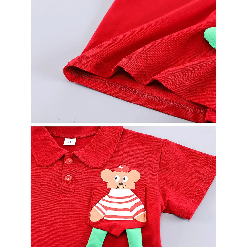 Red Long Legs Teddy 2 Pcs Shorts Set For Toddlers And Kids