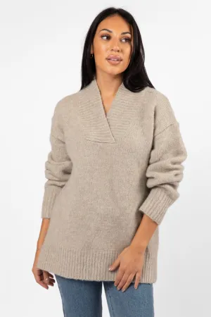 Relax Oatmeal Slouchy V-Neck Sweater FINAL SALE