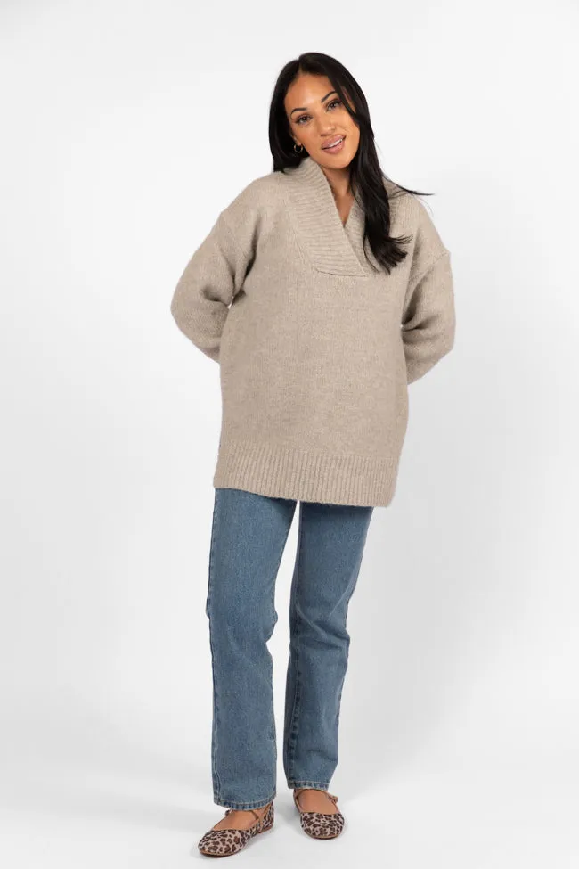 Relax Oatmeal Slouchy V-Neck Sweater FINAL SALE
