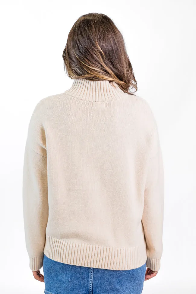 Roll With It Beige Los Angeles Embroidered Quarter Zip Sweater  SALE