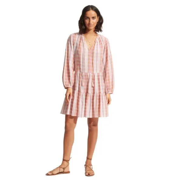 SEAFOLLY - Textured Gingham Tiered Dress
