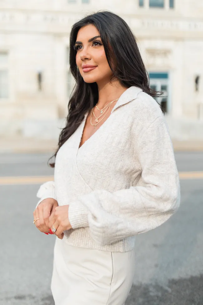 See You Tomorrow Beige Collared Wrap Sweater FINAL SALE
