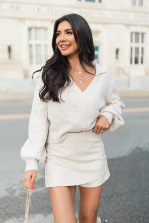 See You Tomorrow Beige Collared Wrap Sweater FINAL SALE