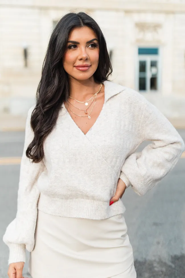See You Tomorrow Beige Collared Wrap Sweater FINAL SALE