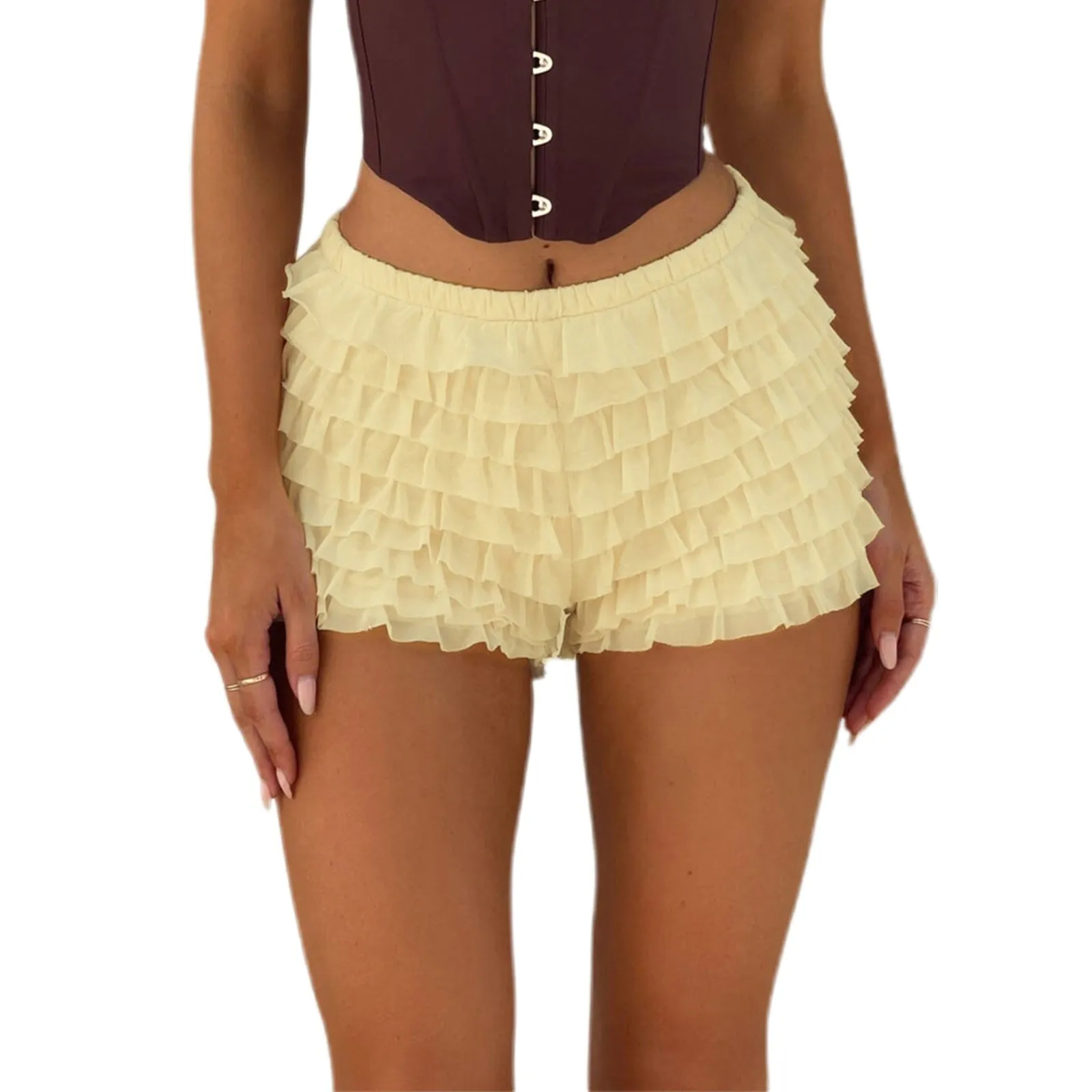 Sexy Hot Pants Women's Ruffled Wave Solid Color