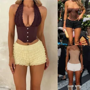 Sexy Hot Pants Women's Ruffled Wave Solid Color