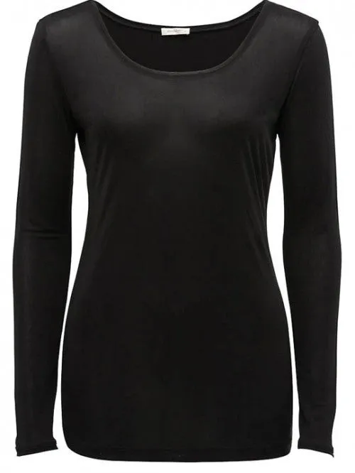 Silk Jersey Long Sleeve Crew Neck - Black