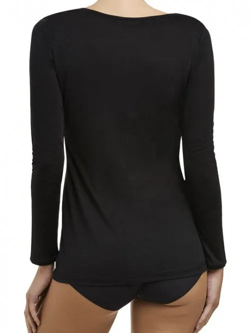 Silk Jersey Long Sleeve Crew Neck - Black