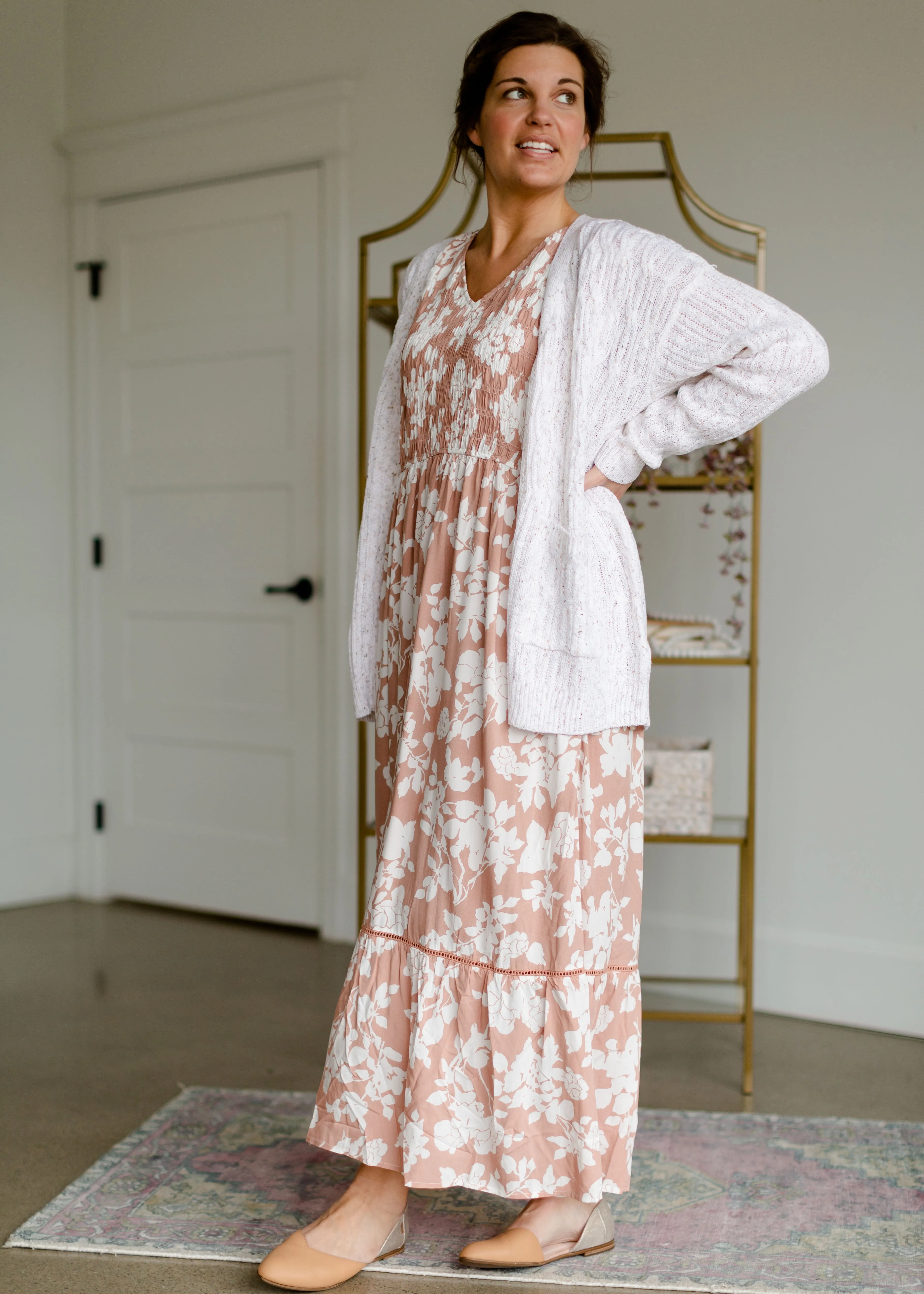 Smocked Bodice V-neck Maxi Dress
