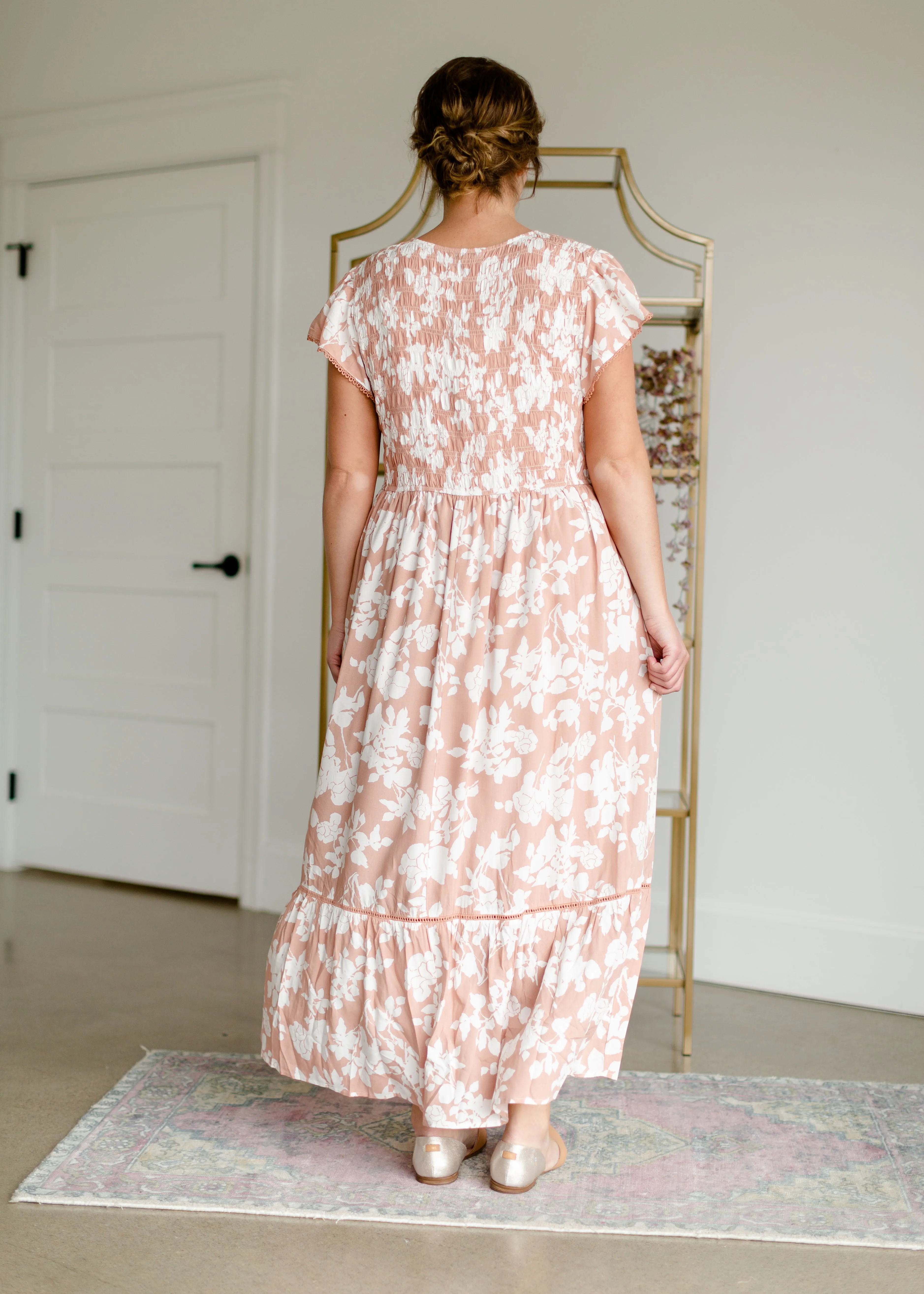 Smocked Bodice V-neck Maxi Dress