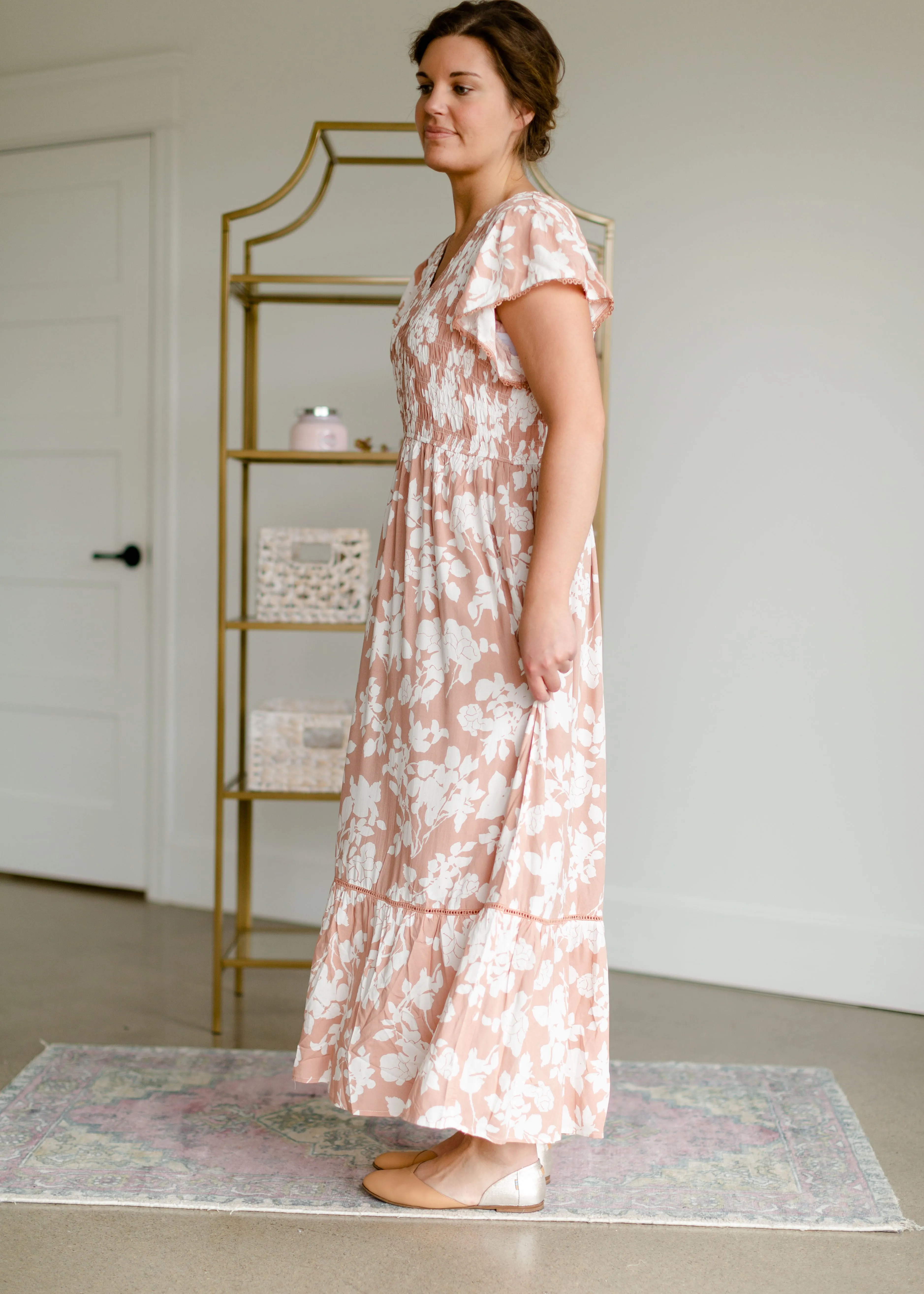 Smocked Bodice V-neck Maxi Dress