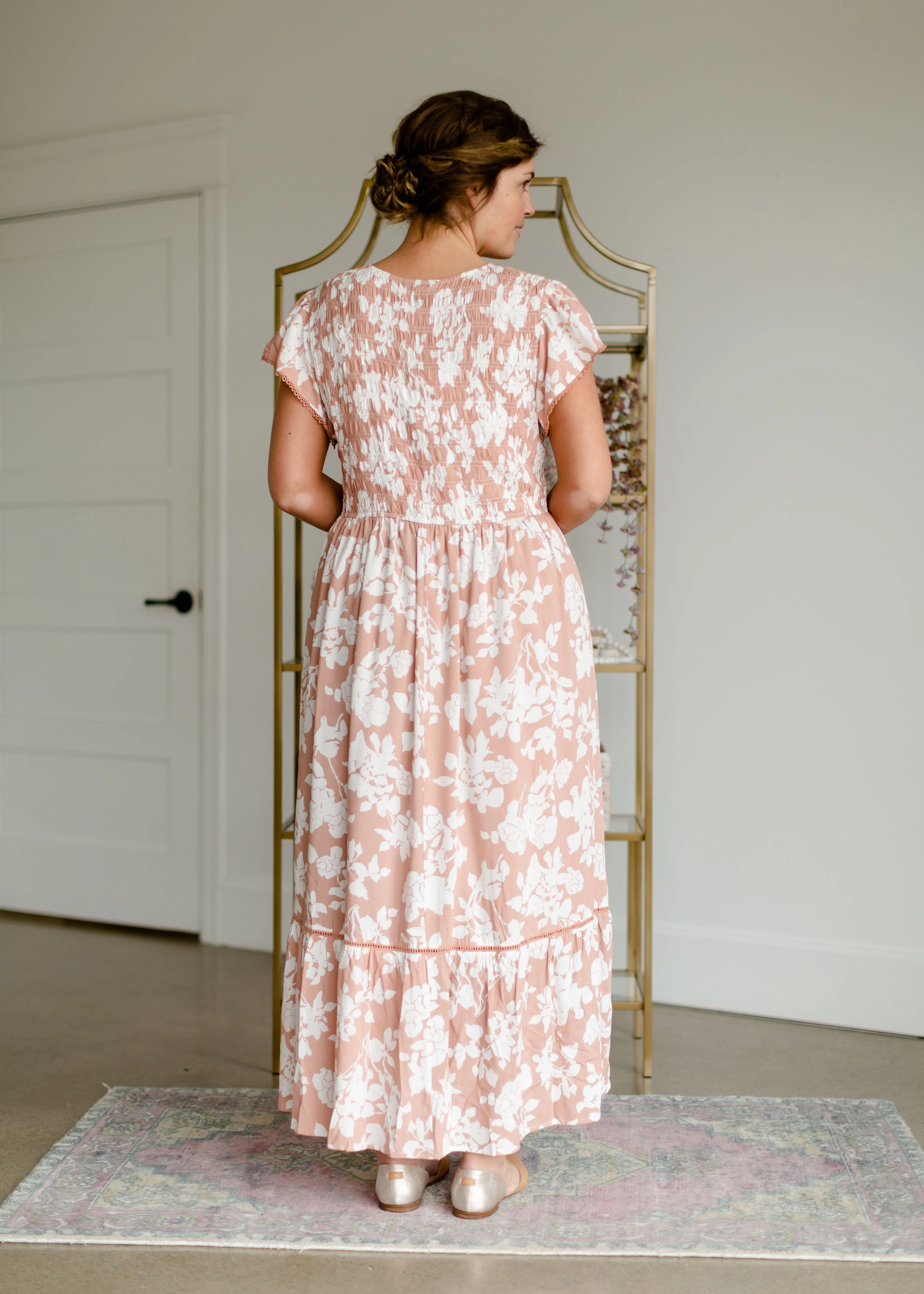 Smocked Bodice V-neck Maxi Dress