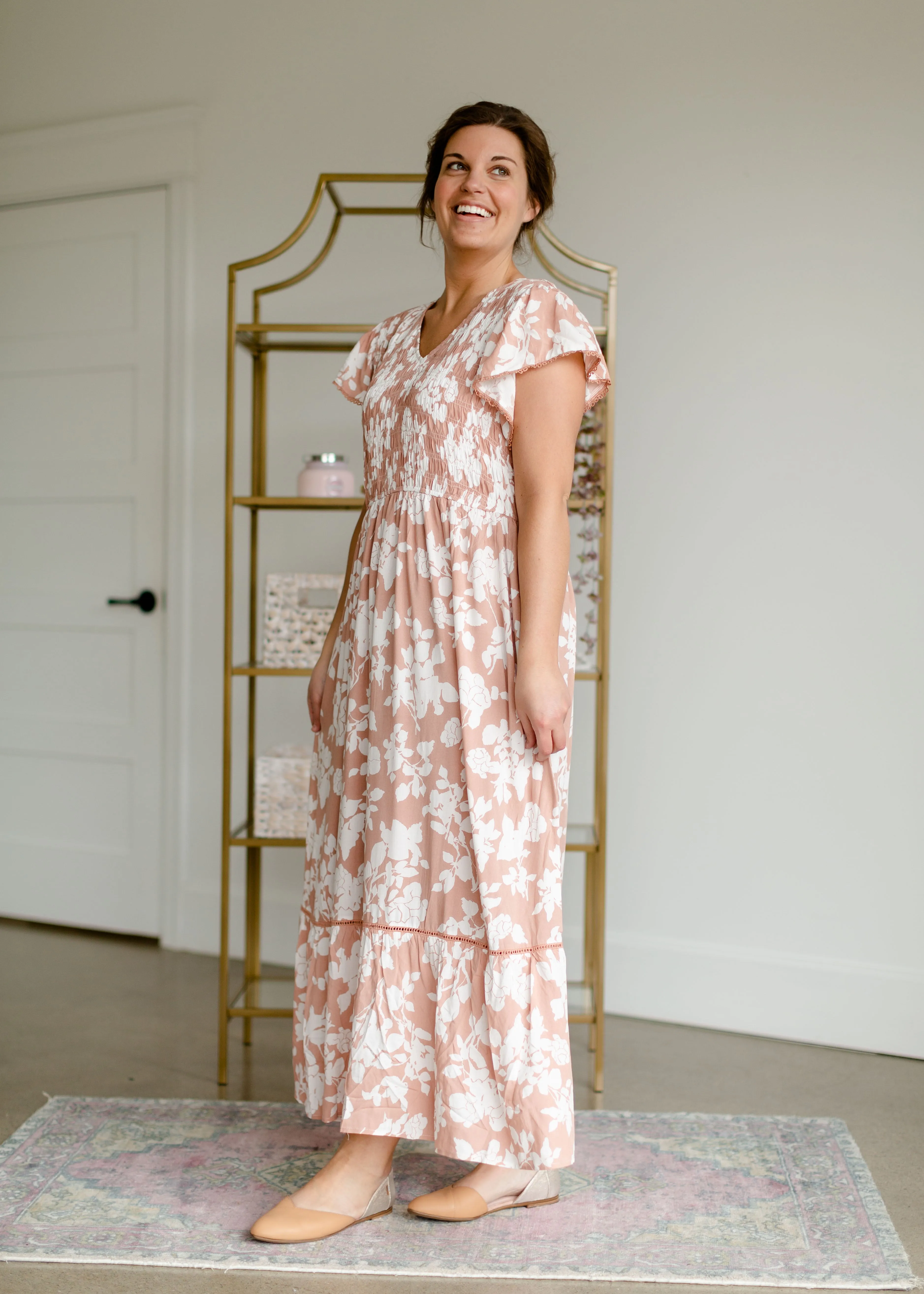 Smocked Bodice V-neck Maxi Dress