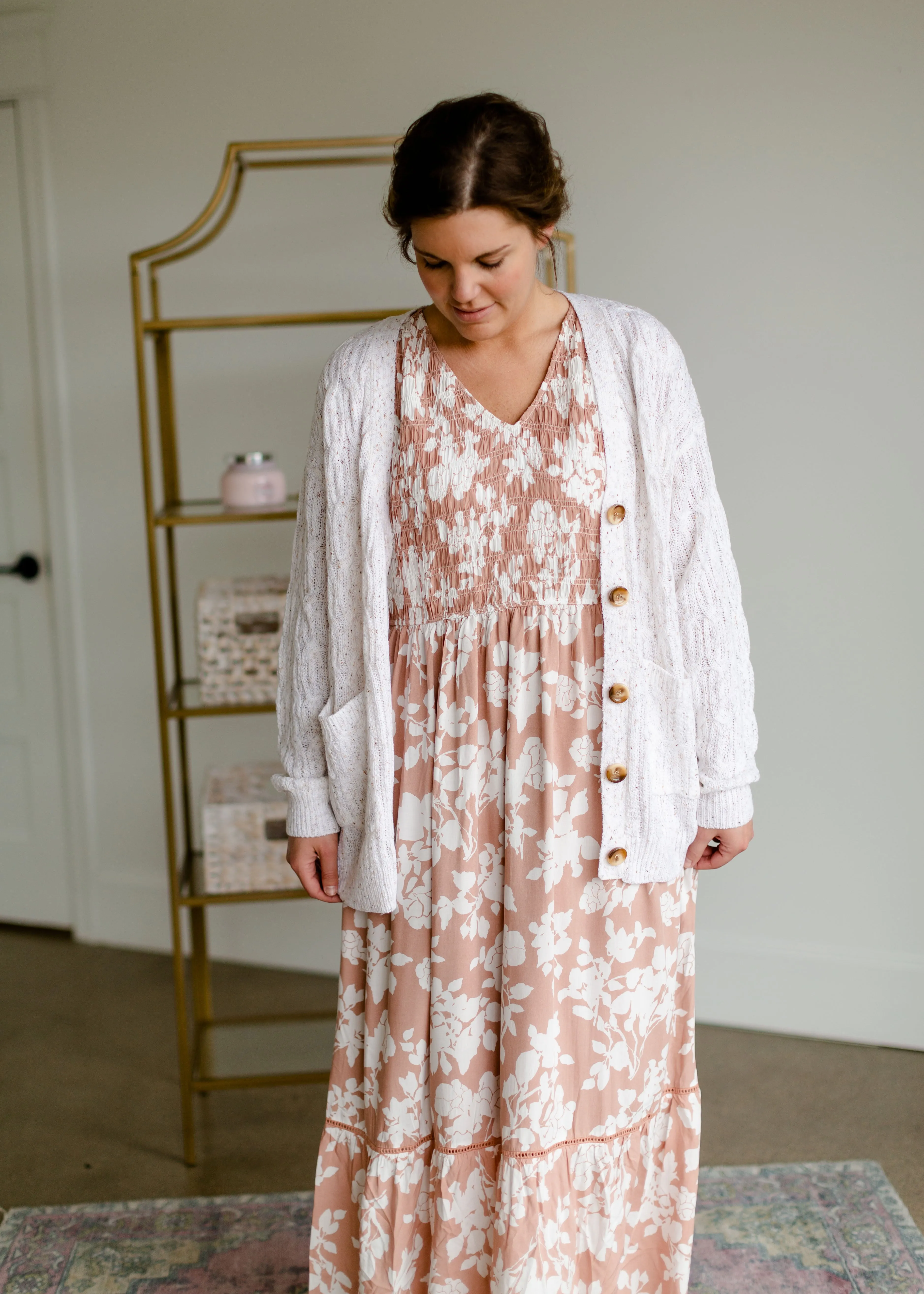 Smocked Bodice V-neck Maxi Dress
