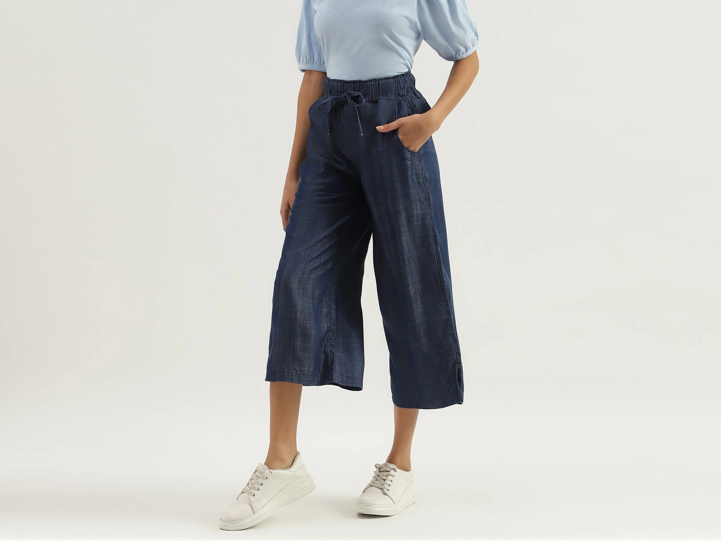 Solid Mid Waist Regular Fit Culottes
