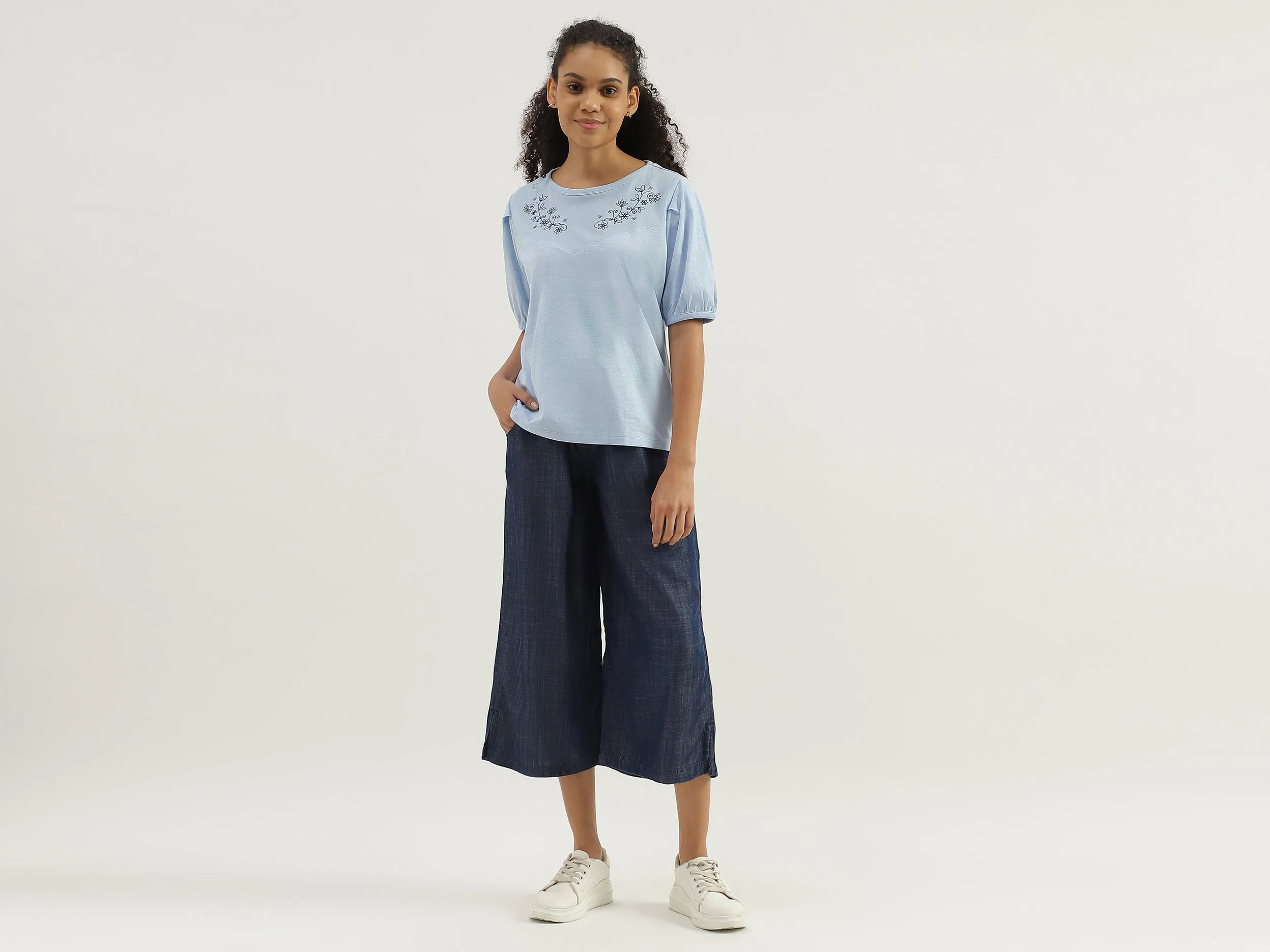 Solid Mid Waist Regular Fit Culottes