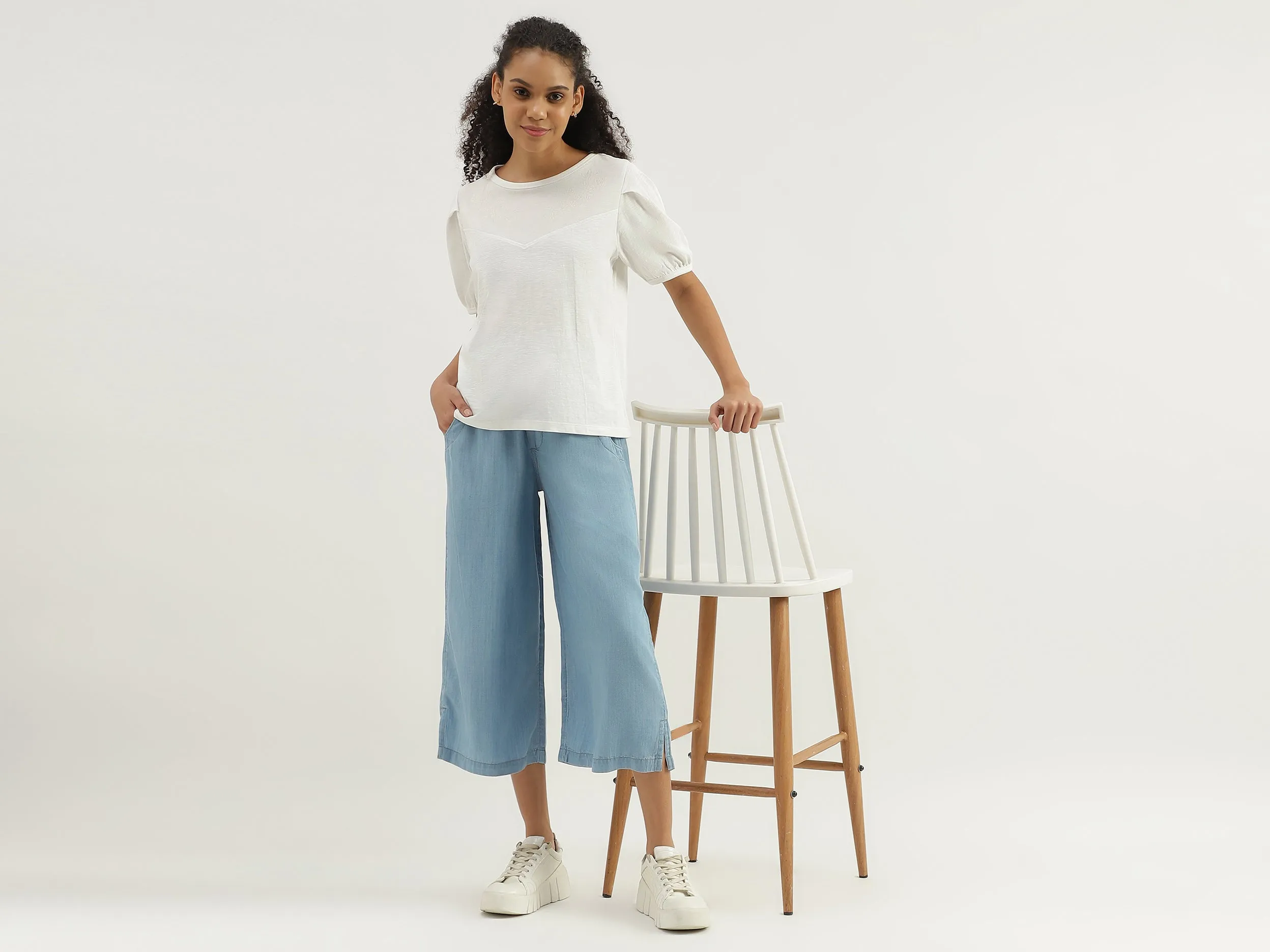 Solid Mid Waist Regular Fit Culottes
