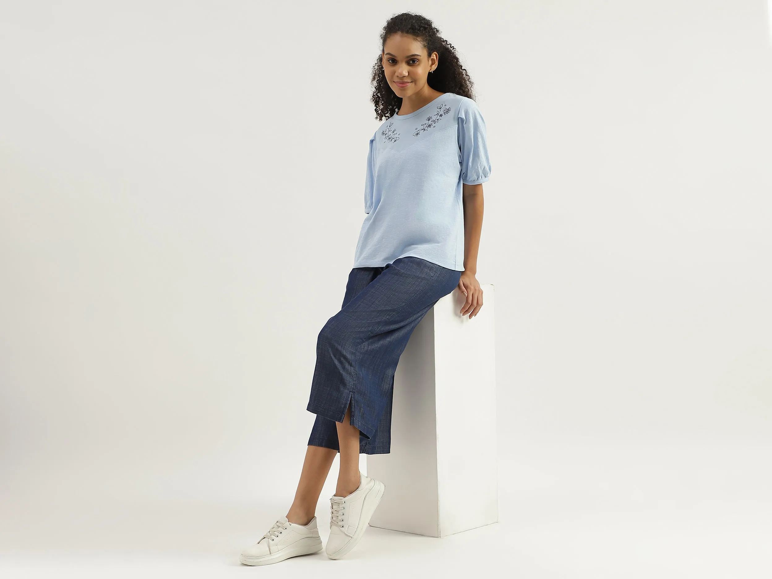 Solid Mid Waist Regular Fit Culottes