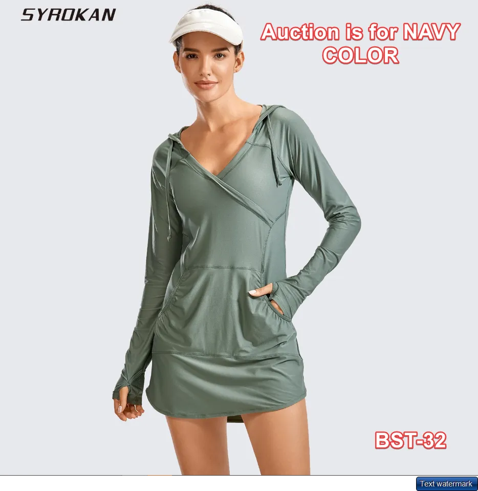 SYROKAN Womens UPF 50  Beach Swimsuit Surf Rash Guard Hoodie Long Sleeve Navy 14