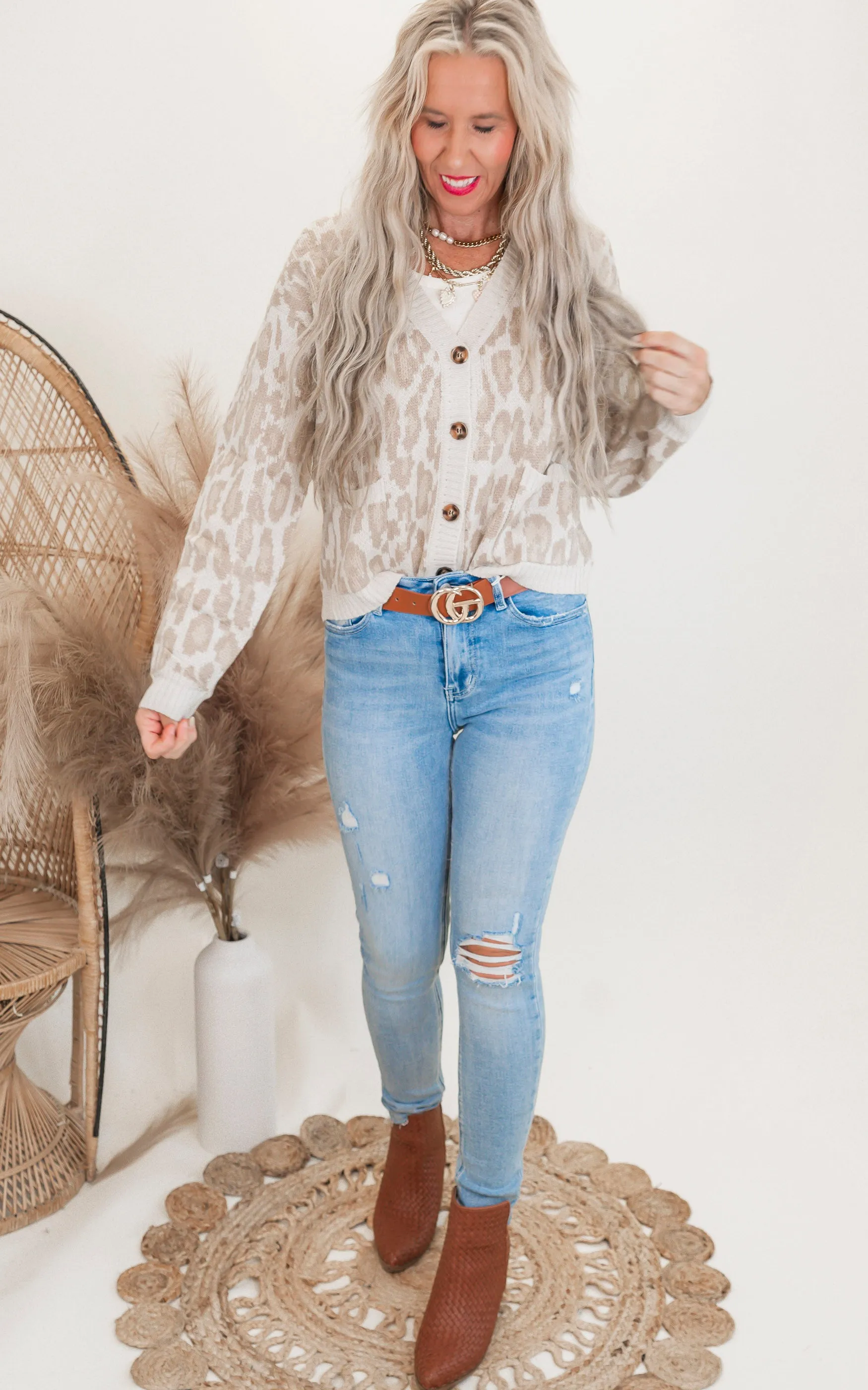 Taupe Leopard Cardigan with Pockets