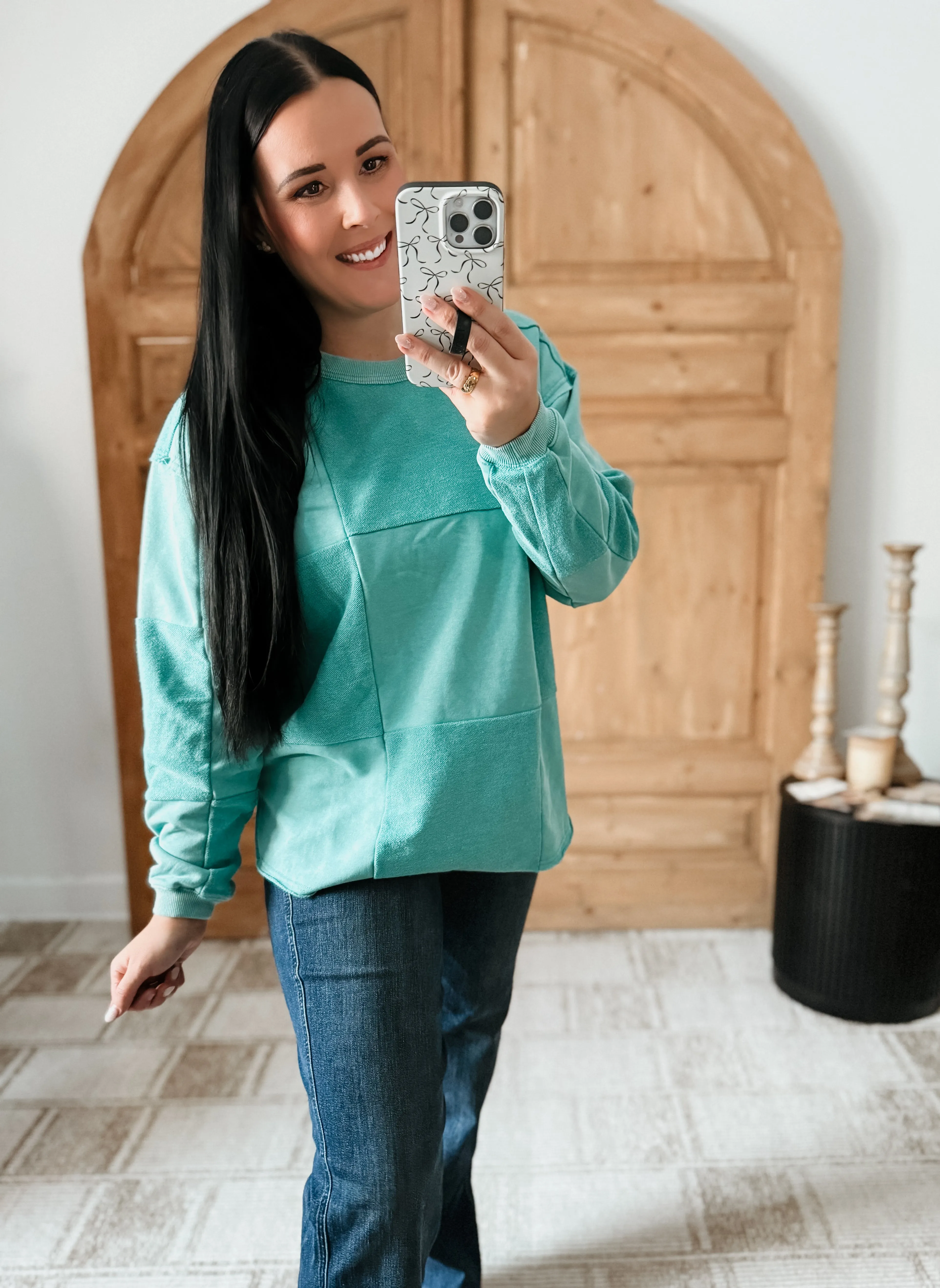 TERRY MIX OVERSIZED TOP AQUA