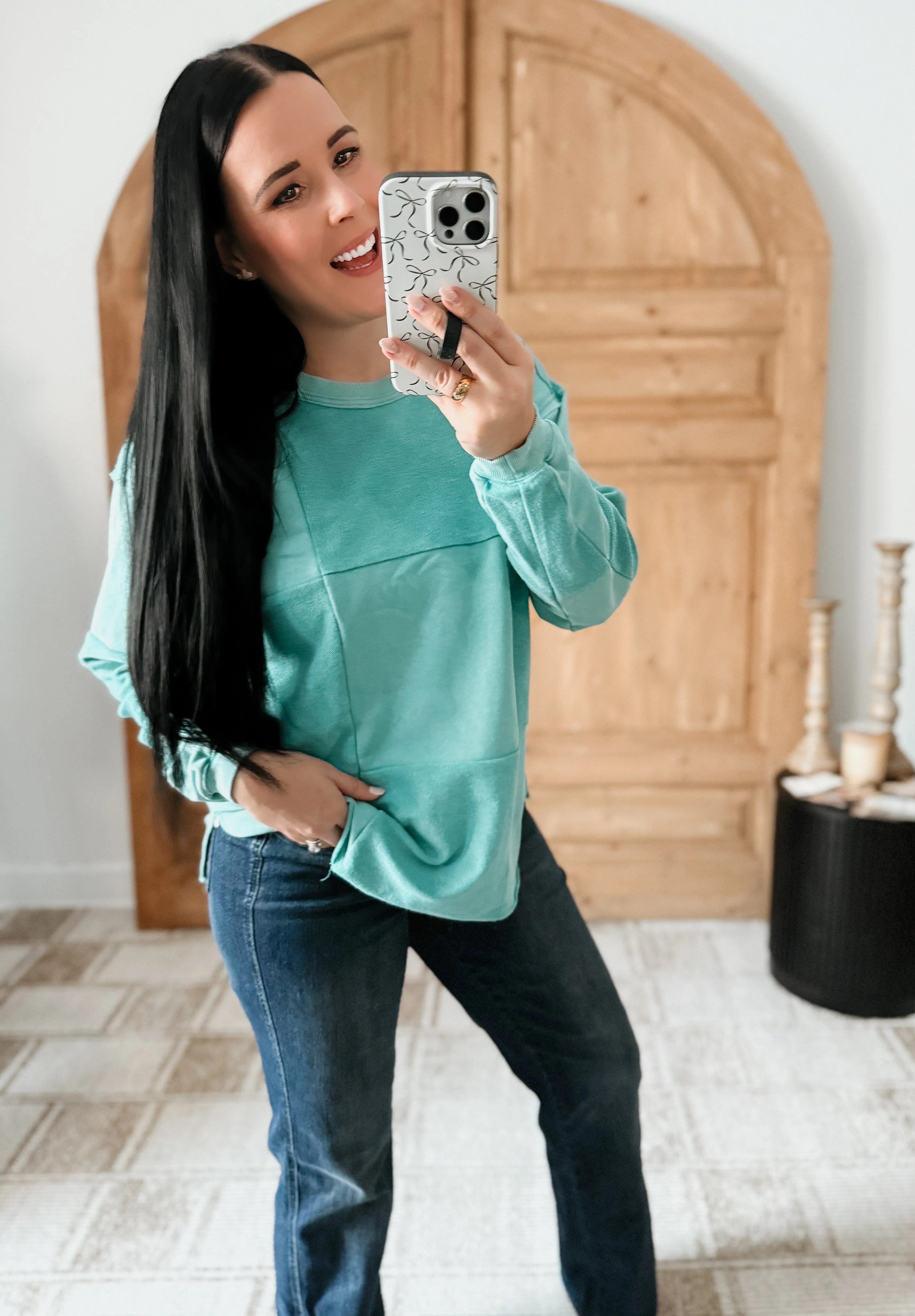 TERRY MIX OVERSIZED TOP AQUA