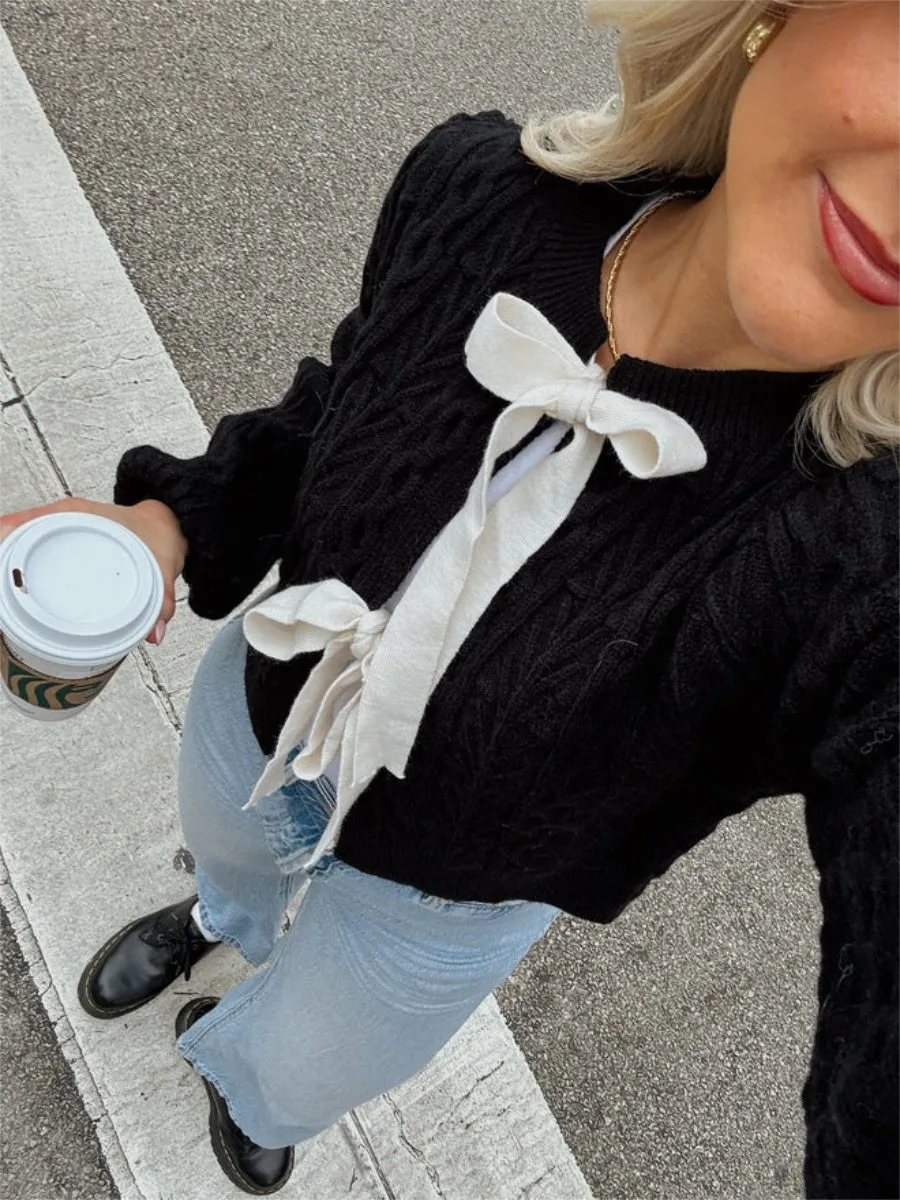 thanksgiving outfit JazzHer New Fashion Women Knit Sweater Front Bowknot Tie-Up Long Sleeve Pullovers Fall Winter Casual Jumpers Tops Hot Sale S-XL