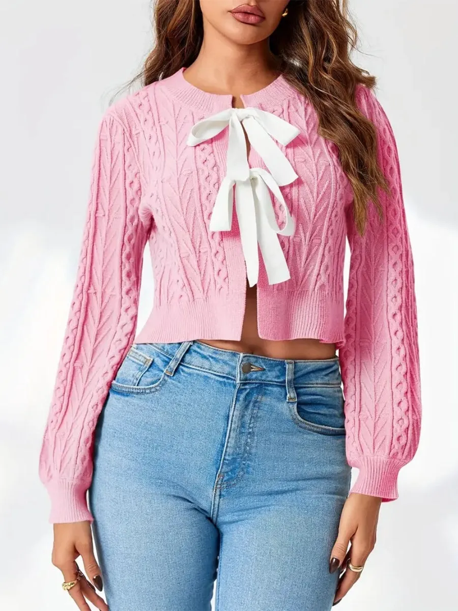 thanksgiving outfit JazzHer New Fashion Women Knit Sweater Front Bowknot Tie-Up Long Sleeve Pullovers Fall Winter Casual Jumpers Tops Hot Sale S-XL