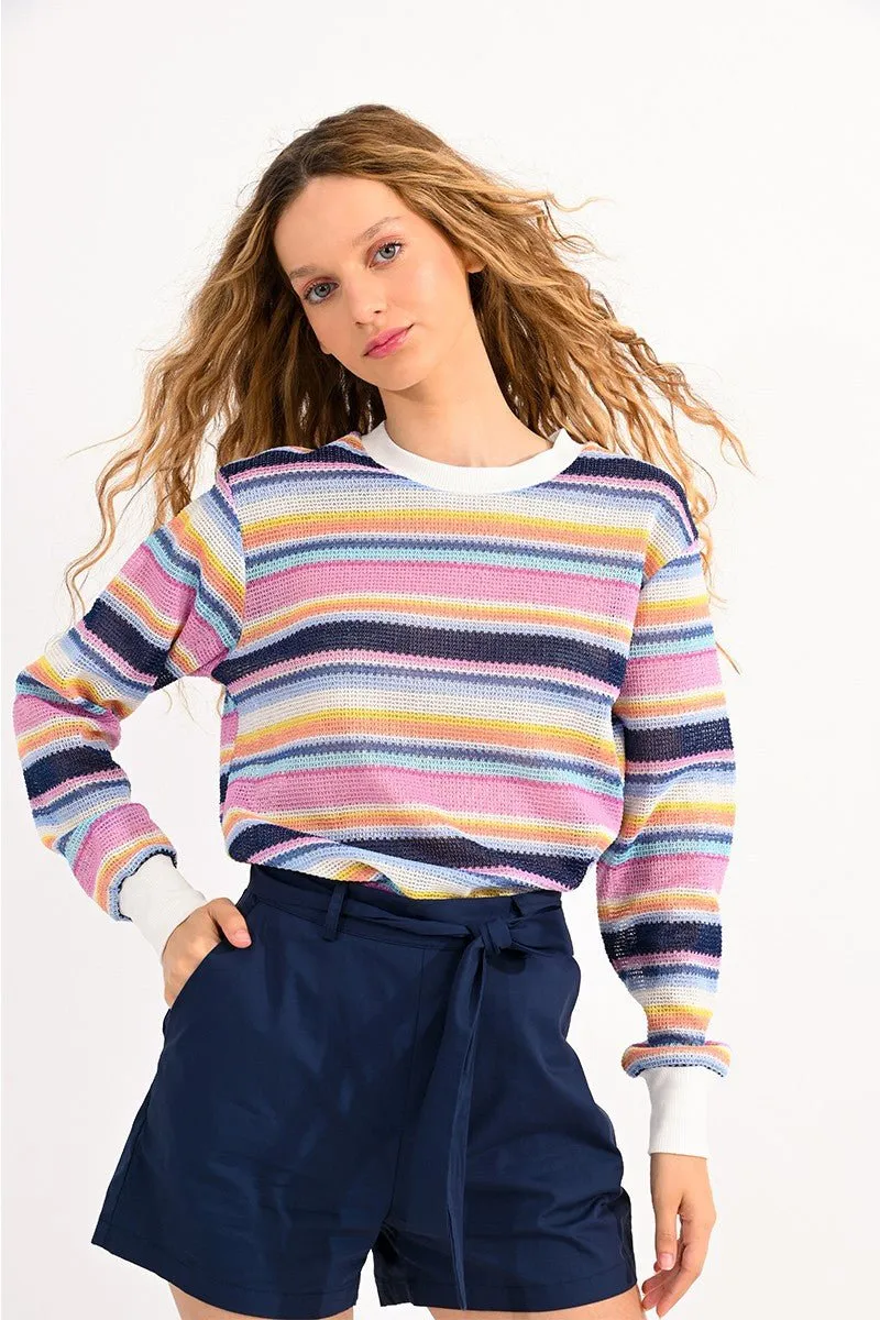 THIN OPENWORK STRIPED SWEATER
