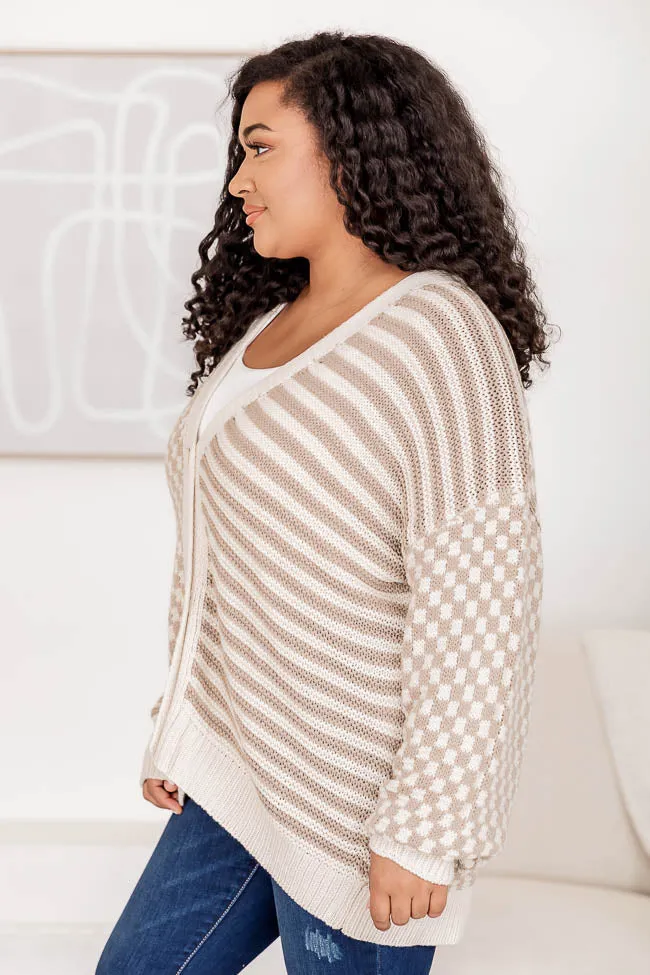 Time To Waste Oversized Beige Checkered and Striped Cardigan FINAL SALE
