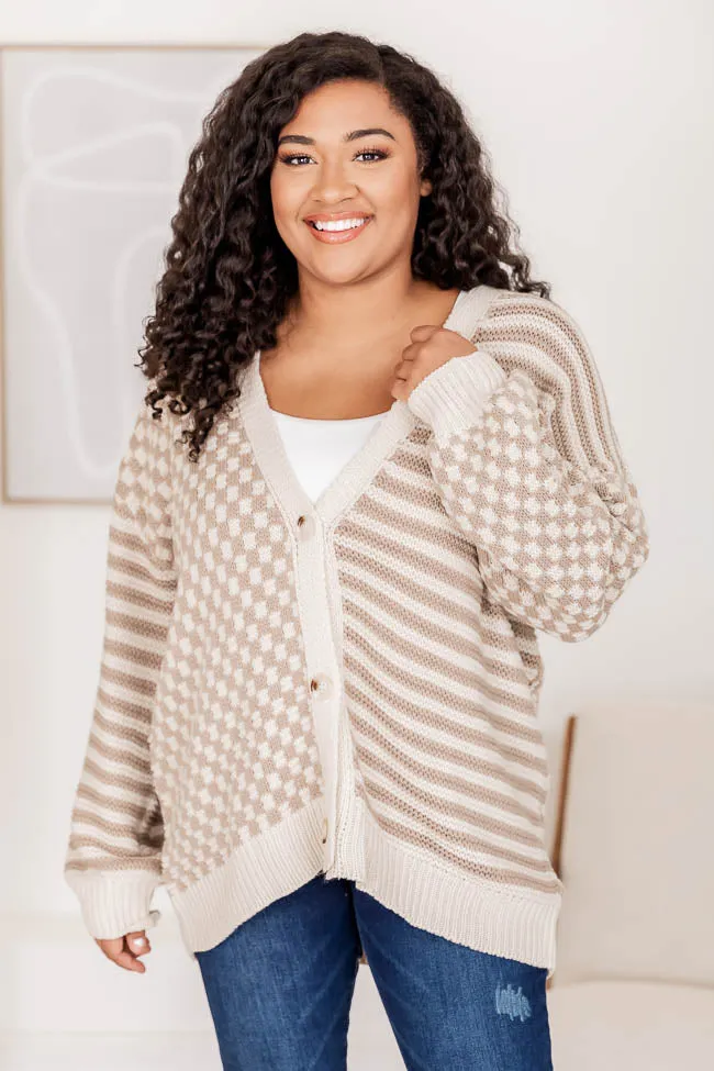 Time To Waste Oversized Beige Checkered and Striped Cardigan FINAL SALE