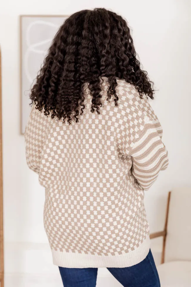 Time To Waste Oversized Beige Checkered and Striped Cardigan FINAL SALE