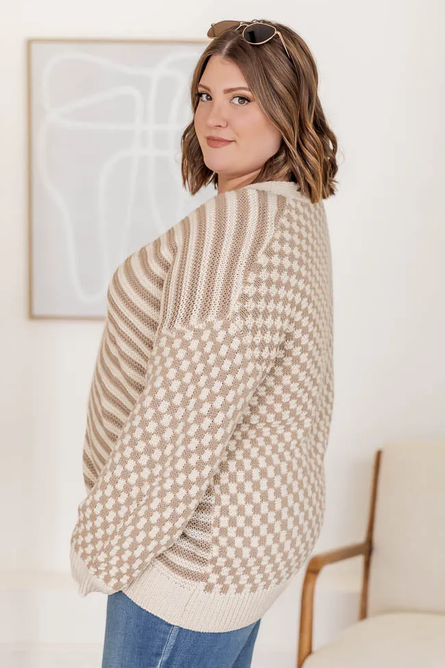 Time To Waste Oversized Beige Checkered and Striped Cardigan FINAL SALE