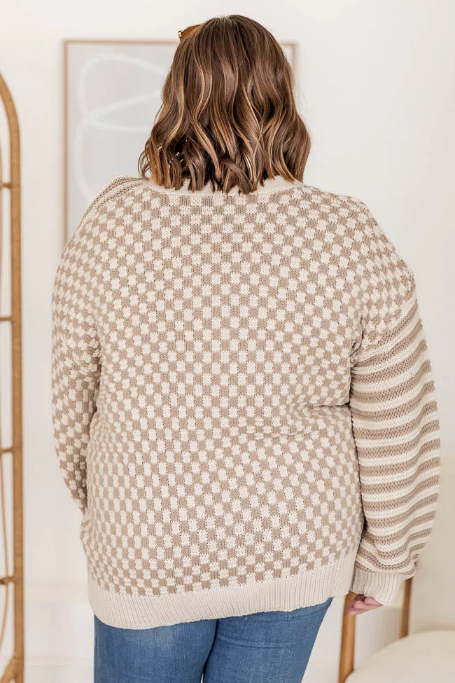 Time To Waste Oversized Beige Checkered and Striped Cardigan FINAL SALE