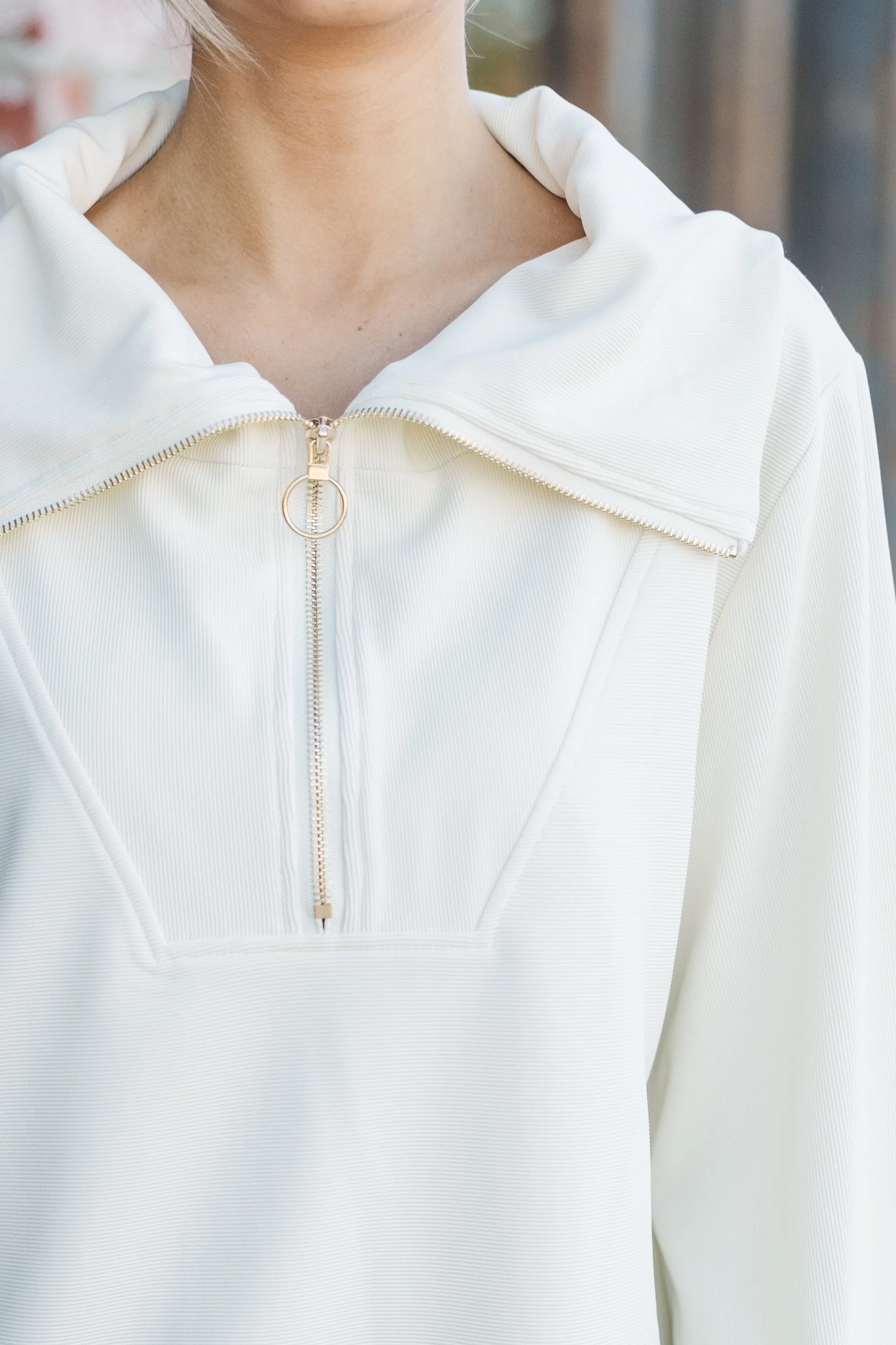 Today's The Day Cream White Quarter Zip Pullover