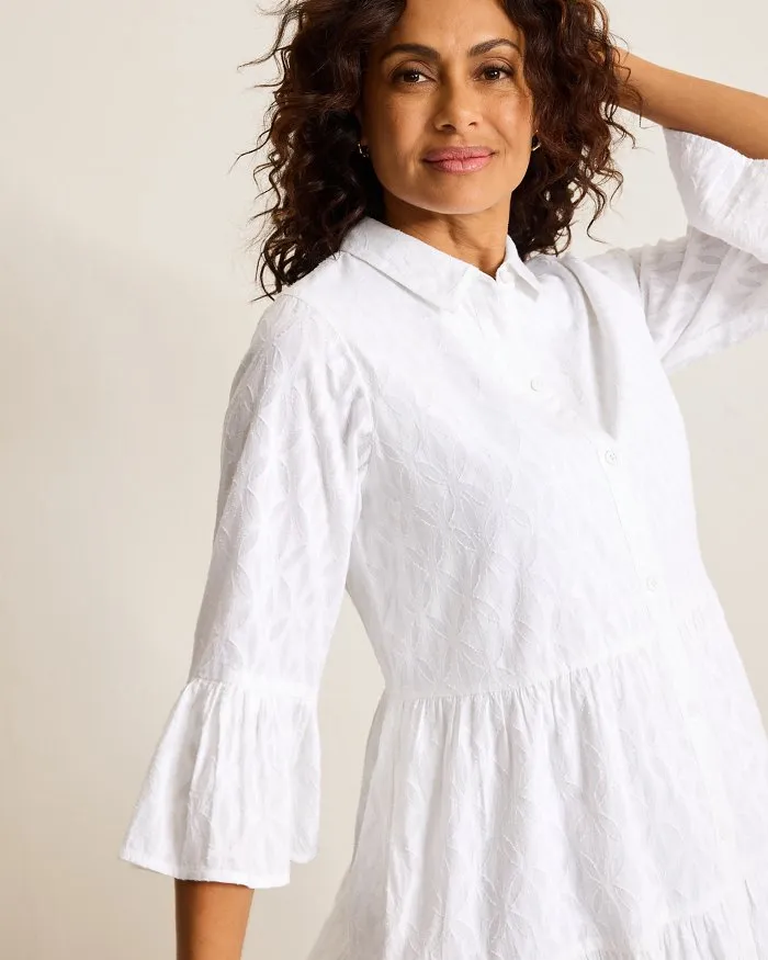 Tommy Bahama Cotton Clip Tiered Shirt Dress Coverup - White