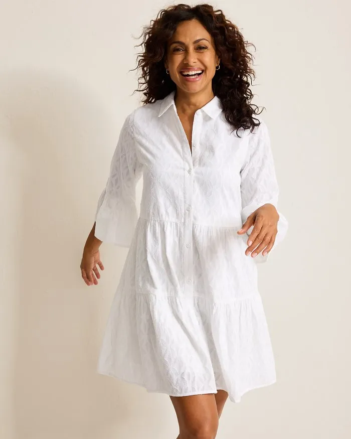 Tommy Bahama Cotton Clip Tiered Shirt Dress Coverup - White