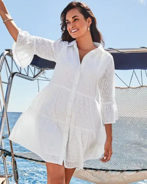 Tommy Bahama Cotton Clip Tiered Shirt Dress Coverup - White