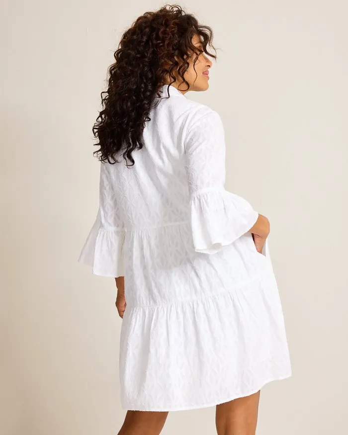 Tommy Bahama Cotton Clip Tiered Shirt Dress Coverup - White