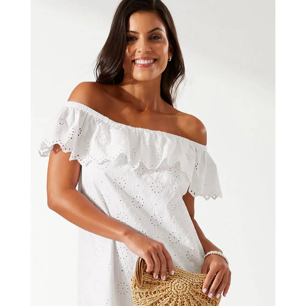 Tommy Bahama Harbour Eyelet Off The Shoulder Dress Cover Up - White