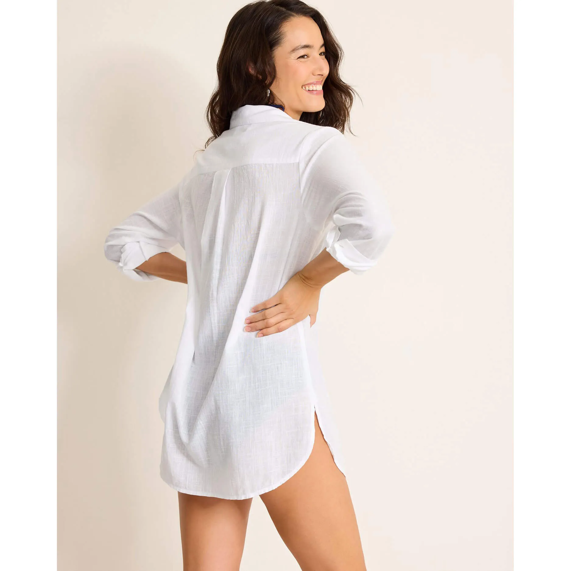 Tommy Bahama Shoreline Cotton Boyfriend Shirt Cover Up- White