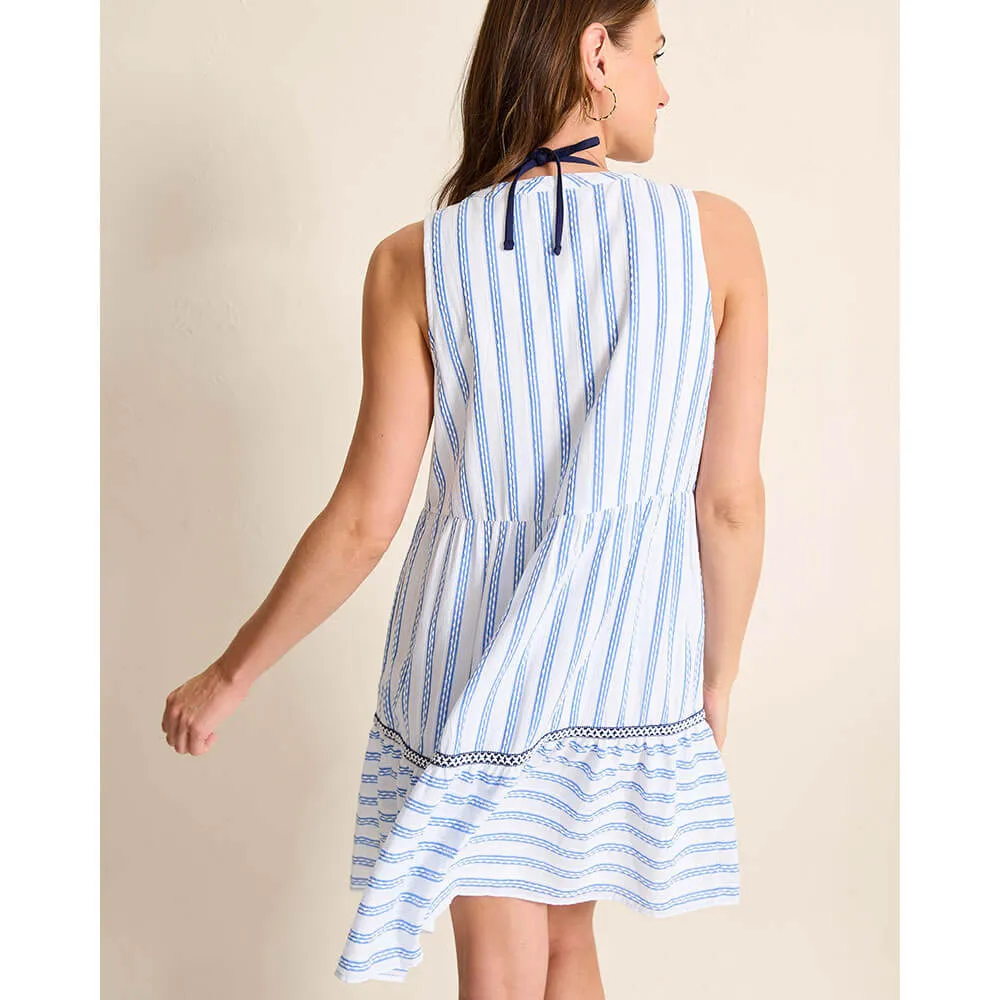 Tommy Bahama Womens Bonita Stripe Sleeveless Tiered Dress Coverup - Beaming Blue
