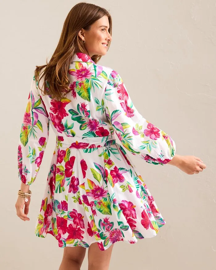 Tommy Bahama Womens Fiesta Floral Shirt Dress Coverup - White