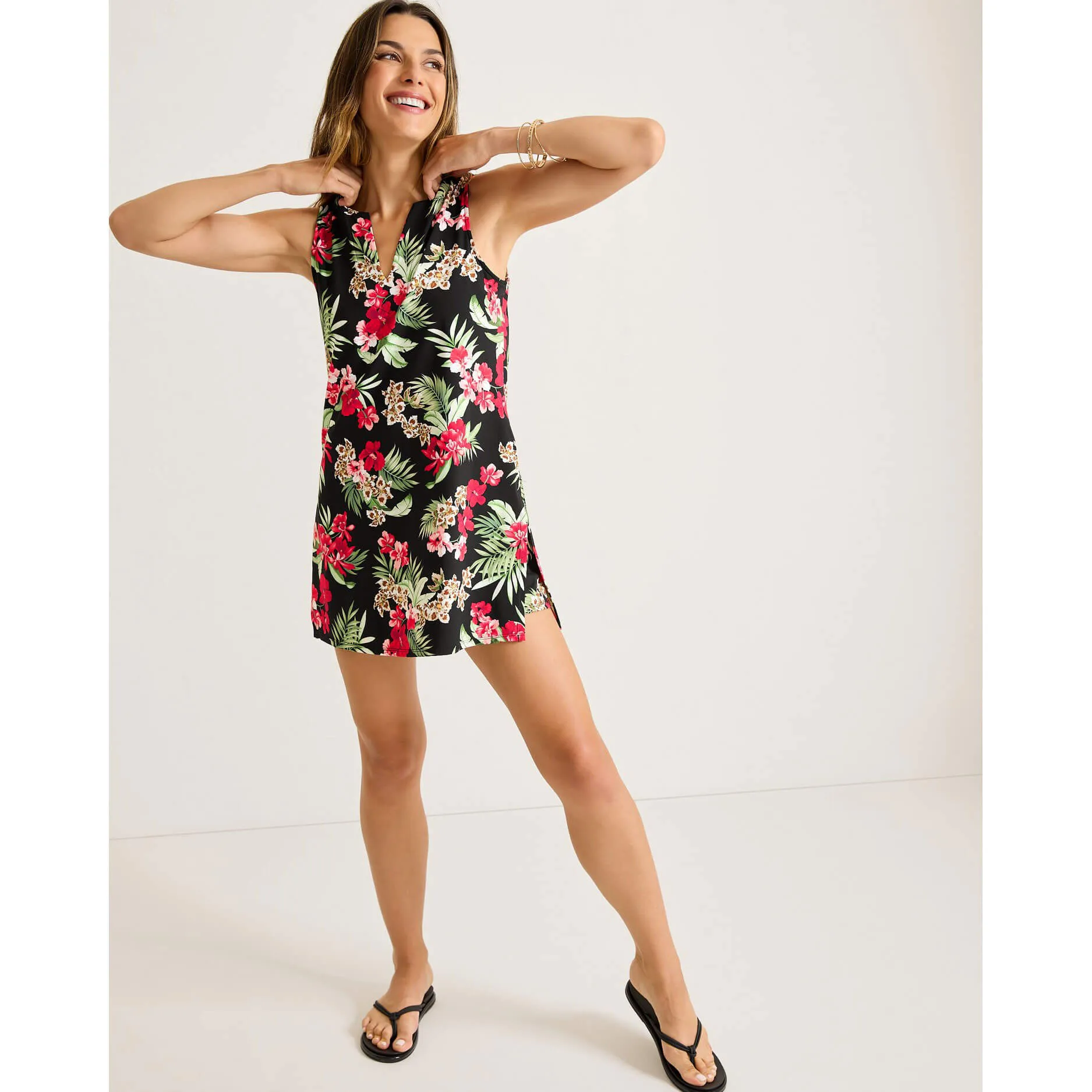 Tommy Bahama Womens Lily Cat Split Neck Romper Coverup - Black
