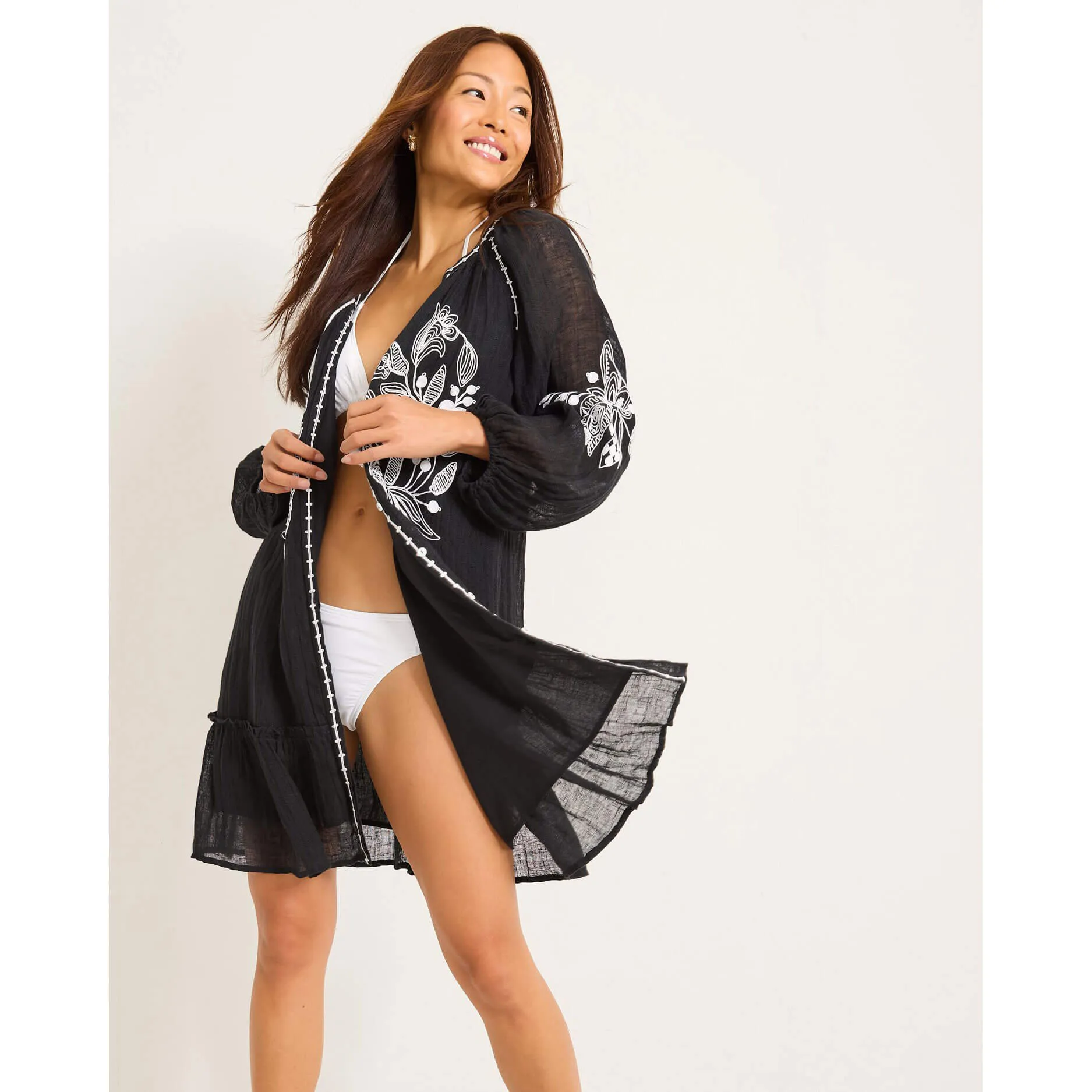 Tommy Bahama Womens Linen Gauze Tunic Dress Coverup - Black