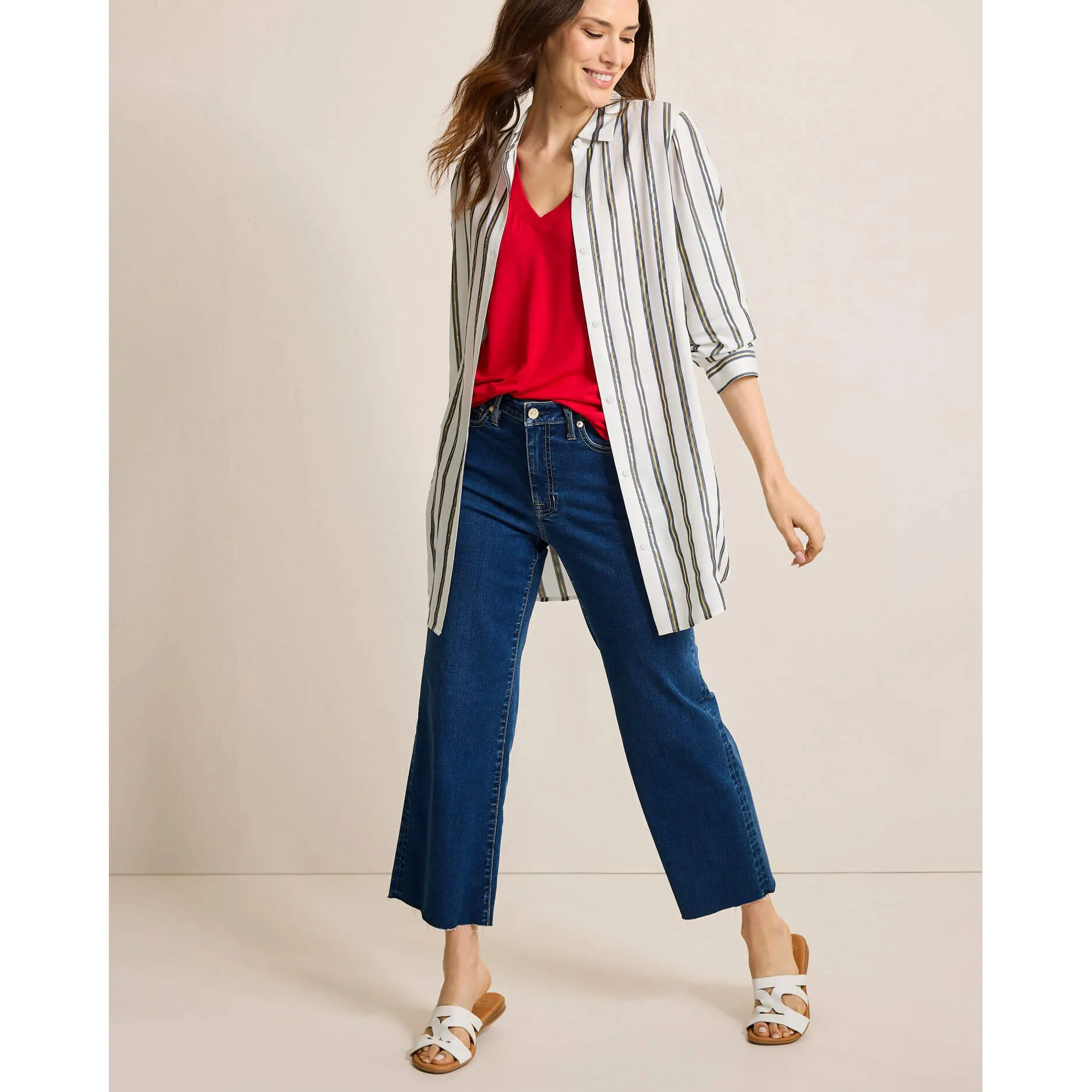 Tommy Bahama Womens Shimmer Stripe Boyfriend Shirt Coverup - Mare Navy
